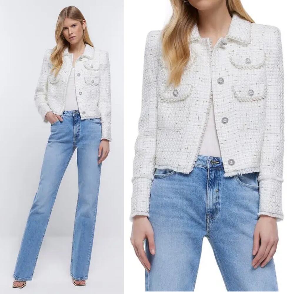 River Island White and Gold Tweed Blazer